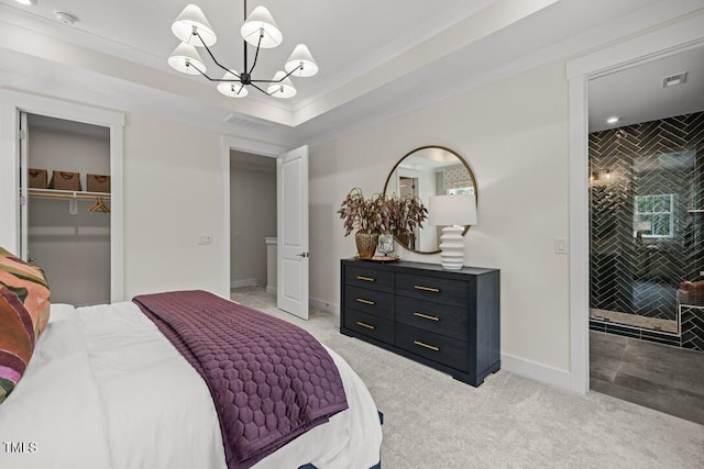 4611 Mint Leaf Ln, Raleigh, NC 27612 - bedroom with light colored carpet, a chandelier, a closet, and ornamental molding
