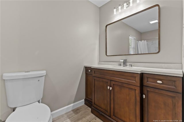 300 Fox Ridge Rd, Warsaw, NC 28398 - bathroom featuring baseboards, wood finished floors, toilet, and vanity