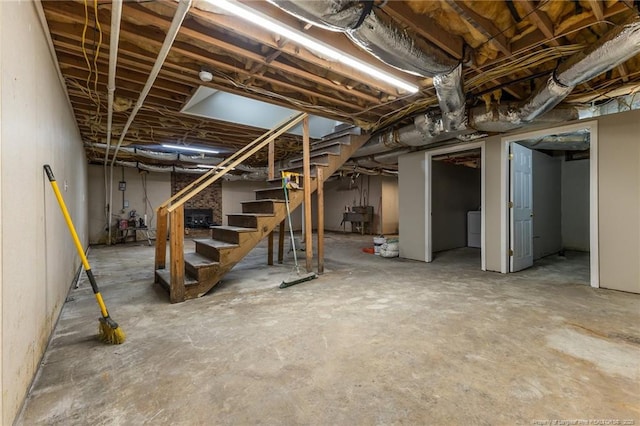 300 Fox Ridge Rd, Warsaw, NC 28398 - unfinished below grade area with stairway and washer / dryer