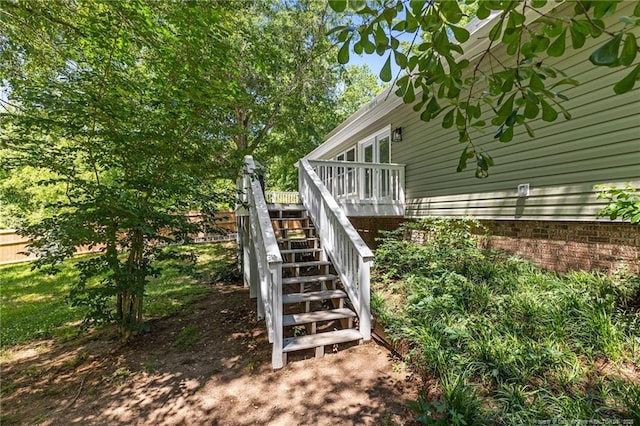 300 Fox Ridge Rd, Warsaw, NC 28398 - view of home's exterior with stairway and a wooden deck