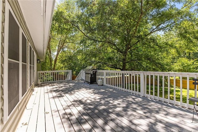 300 Fox Ridge Rd, Warsaw, NC 28398 - deck featuring view of wooded area and a grill