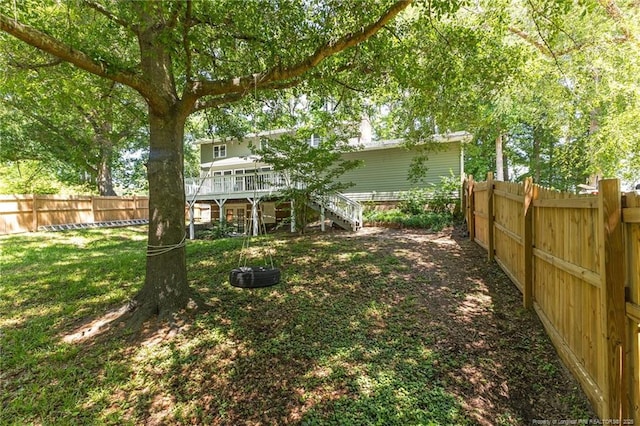 300 Fox Ridge Rd, Warsaw, NC 28398 - view of yard featuring stairway and a deck