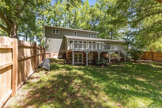 300 Fox Ridge Rd, Warsaw, NC 28398 - back of house with stairs, a wooden deck, and french doors