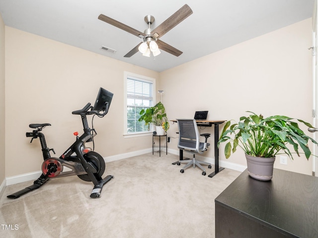 4502 Joe Cotton Dr, Knightdale, NC 27545 - exercise room with a ceiling fan, baseboards, and light colored carpet