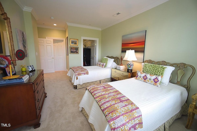 2901 Market Bridge Ln Unit 203, Raleigh, NC 27608 - bedroom with a closet, light carpet, crown molding, and recessed lighting