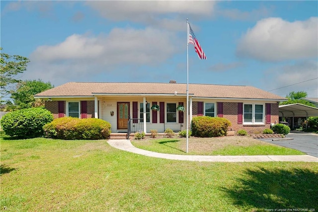 619 Northampton Rd, Fayetteville, NC 28303 - single story home with brick siding, a porch, a front lawn, and a carport