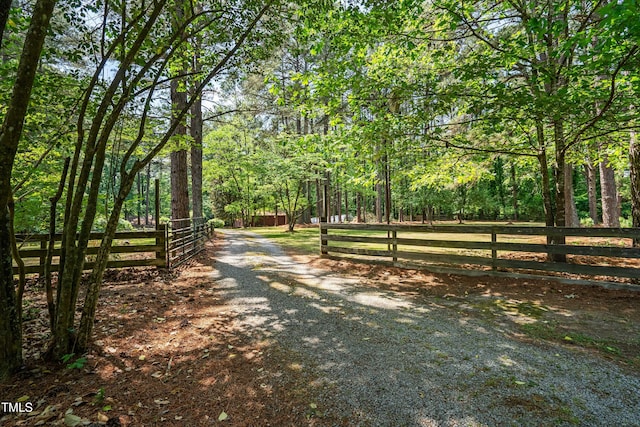 1608 New Hill Olive Chapel Rd, Apex, NC 27502 - view of home's community with fence, a forest view, and gravel driveway
