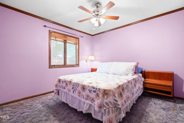 1608 New Hill Olive Chapel Rd, Apex, NC 27502 - carpeted bedroom featuring baseboards, crown molding, and a ceiling fan