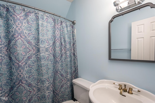 129 Clark Ct, Youngsville, NC 27596 - full bath with a sink, toilet, and a shower with shower curtain