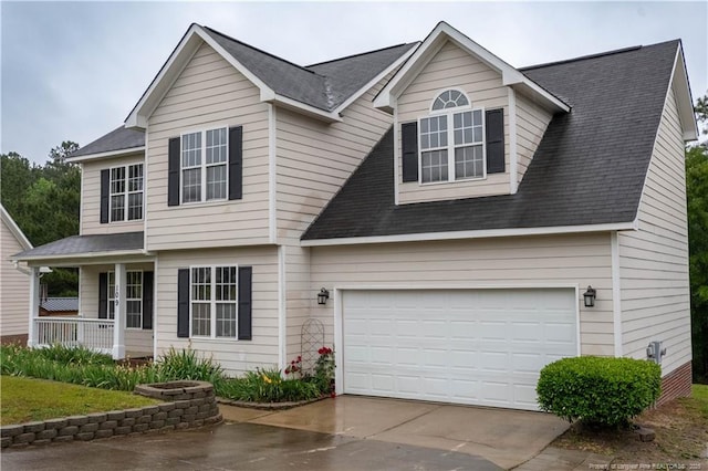 109 Sand Dollar Ct, Raeford, NC 28376 - view of front of house with concrete driveway, a garage, covered porch, and a shingled roof