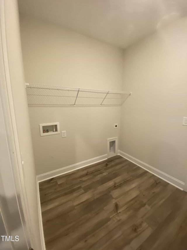 400 Access Dr, Youngsville, NC 27596 - laundry room featuring washer hookup, dark wood-style flooring, hookup for an electric dryer, and baseboards