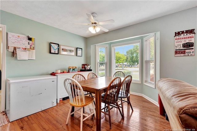 1501 E 6th St, Lumberton, NC 28358 - dining area with ceiling fan, light wood-style flooring, and baseboards