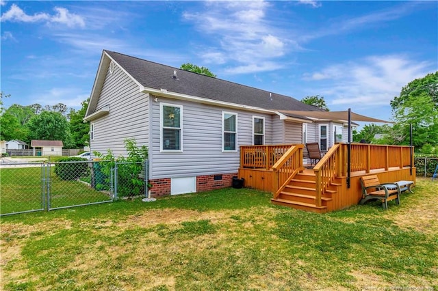 1501 E 6th St, Lumberton, NC 28358 - back of property featuring crawl space, a gate, and a deck