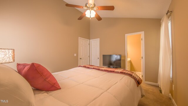 133 Parkhaven Ln, Garner, NC 27529 - carpeted bedroom featuring vaulted ceiling, a ceiling fan, and baseboards