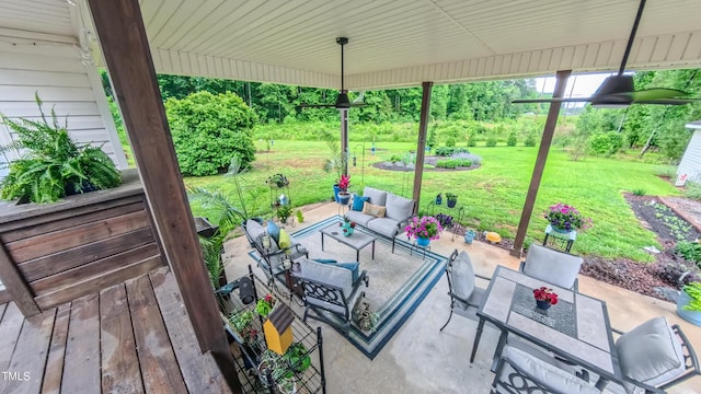 view of patio with outdoor lounge area and outdoor dining space