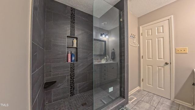 full bath with walk in shower and baseboards