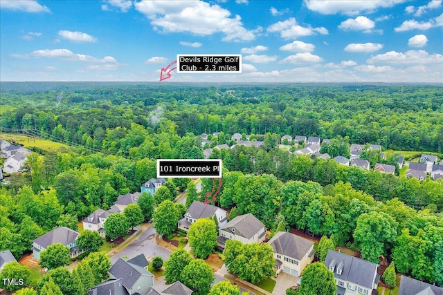aerial view of residential area with a forest