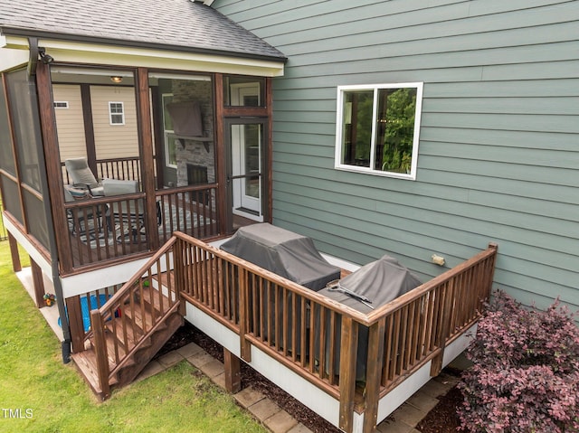 192 Logbridge Rd, Chapel Hill, NC 27516 - wooden deck with a sunroom
