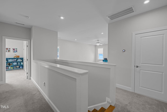 192 Logbridge Rd, Chapel Hill, NC 27516 - corridor with an upstairs landing, carpet flooring, recessed lighting, and baseboards