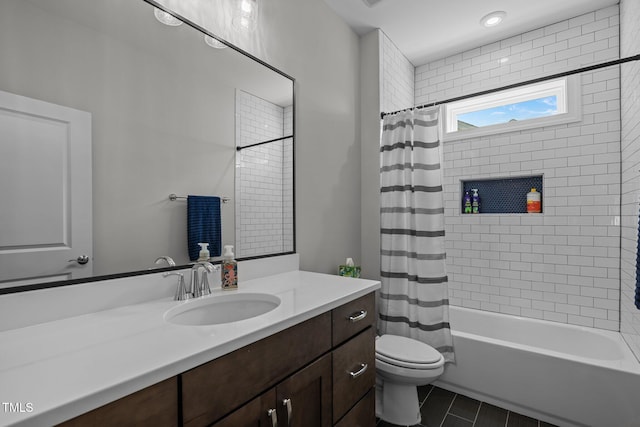 192 Logbridge Rd, Chapel Hill, NC 27516 - bathroom with vanity, shower / bath combination with curtain, toilet, and tile patterned flooring