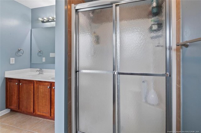 1624 Citation Ct, Parkton, NC 28371 - bathroom featuring vanity, a shower stall, and tile patterned flooring