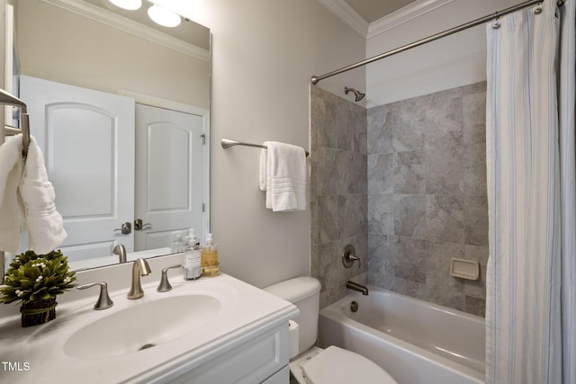 117 Synandra Ln, Holly Springs, NC 27540 - bathroom with ornamental molding, shower / bath combo with shower curtain, toilet, and vanity