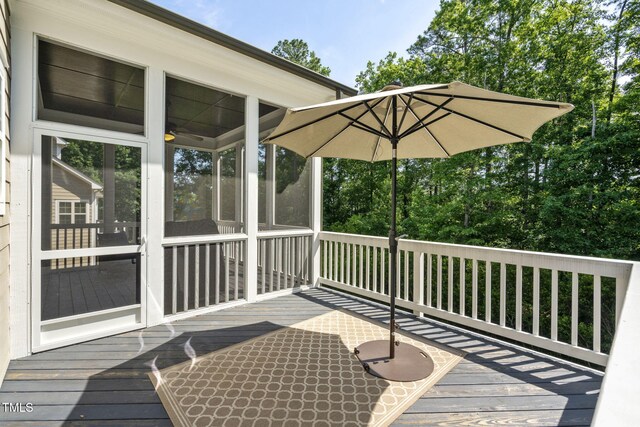 117 Synandra Ln, Holly Springs, NC 27540 - wooden deck featuring a sunroom