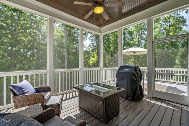 117 Synandra Ln, Holly Springs, NC 27540 - sunroom featuring ceiling fan, outdoor lounge area, and healthy amount of natural light