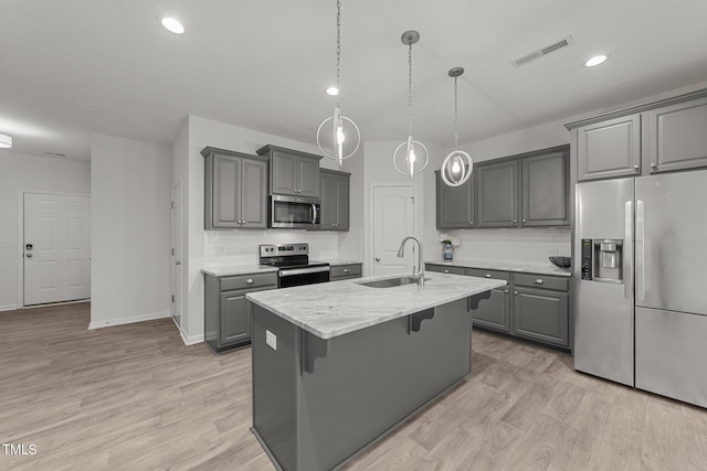 19 Willow Green Dr, Clayton, NC 27527 - kitchen with appliances with stainless steel finishes, a sink, gray cabinets, tasteful backsplash, and recessed lighting