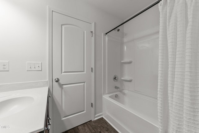 19 Willow Green Dr, Clayton, NC 27527 - bathroom with wood finished floors and shower / tub combo with curtain