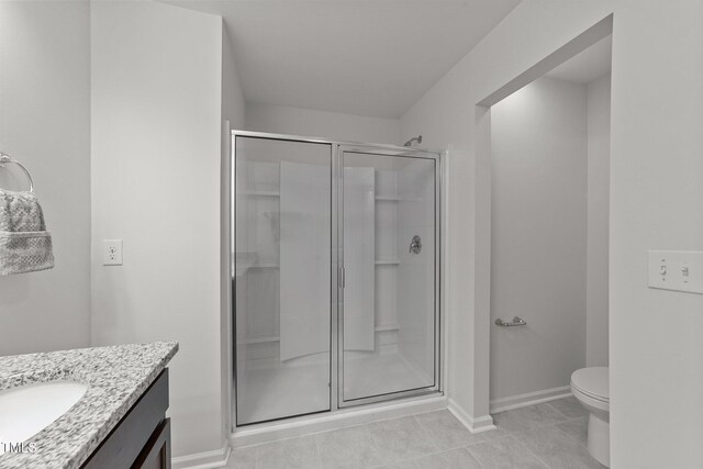19 Willow Green Dr, Clayton, NC 27527 - bathroom featuring a shower stall, vanity, baseboards, toilet, and tile patterned flooring