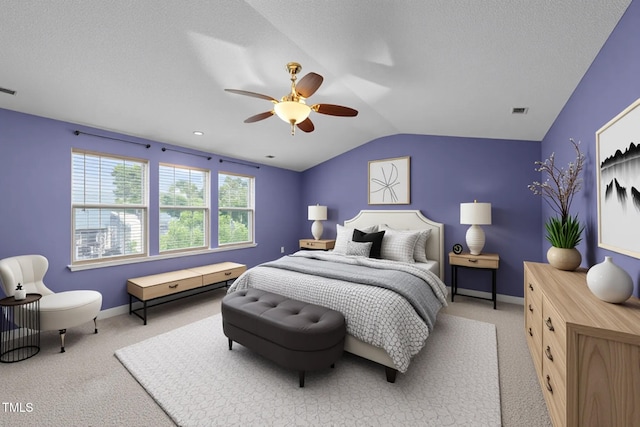 3705 Rivermist Dr, Raleigh, NC 27610 - bedroom with light carpet, vaulted ceiling, baseboards, and ceiling fan
