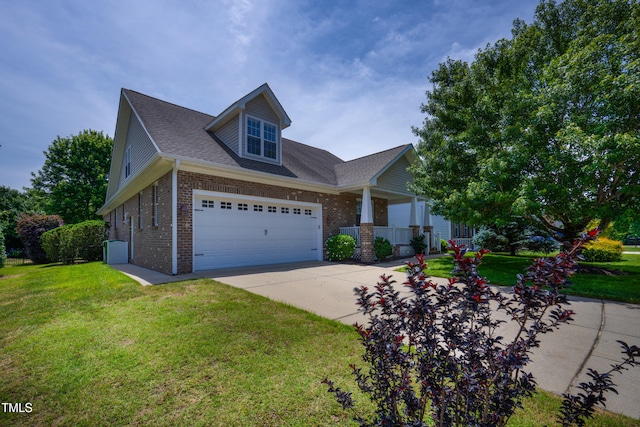 1218 Crystalwater Dr, Fuquay Varina, NC 27526 - view of front of property featuring a porch, brick siding, concrete driveway, and a front lawn