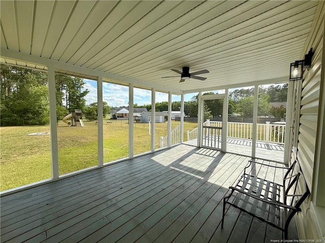 303 Nash Rd, Saint Pauls, NC 28384 - unfurnished sunroom featuring a ceiling fan