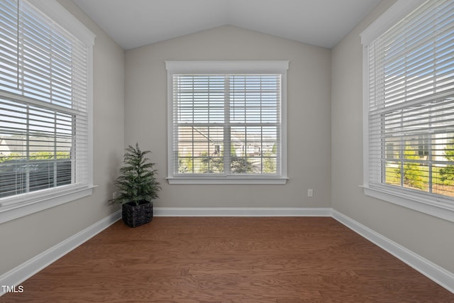 2096 Dowell Ct, Burlington, NC 27215 - unfurnished room with wood finished floors, healthy amount of natural light, vaulted ceiling, and baseboards