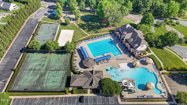 2096 Dowell Ct, Burlington, NC 27215 - aerial overview of property's location with a pool