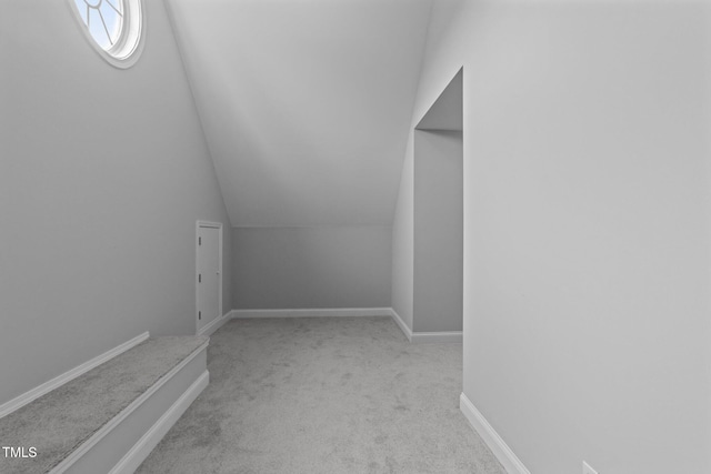walk in closet with carpet floors and lofted ceiling