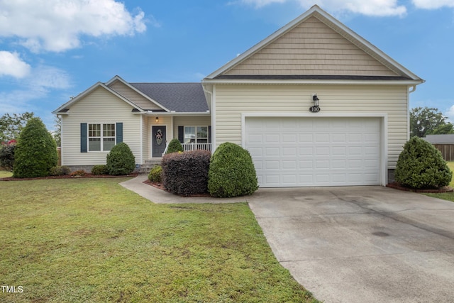 100 Jonathans Pl, Goldsboro, NC 27534 - view of front of house with concrete driveway, a front lawn, a garage, and roof with shingles