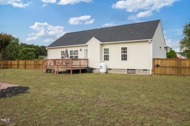 100 Jonathans Pl, Goldsboro, NC 27534 - back of house featuring crawl space, a wooden deck, and roof with shingles