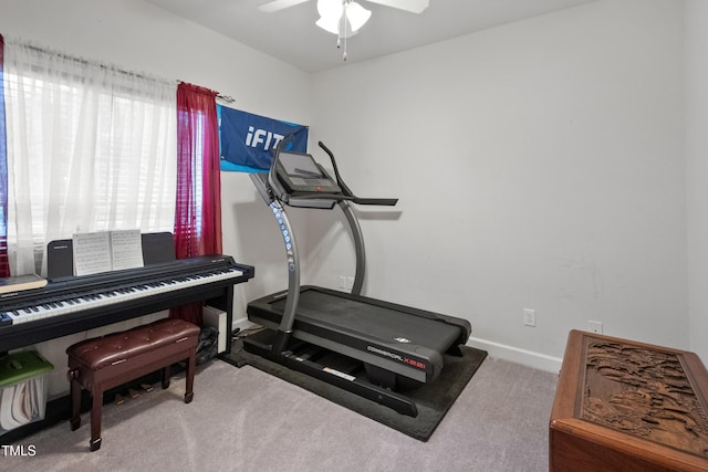 100 Jonathans Pl, Goldsboro, NC 27534 - exercise area with ceiling fan, carpet flooring, and baseboards
