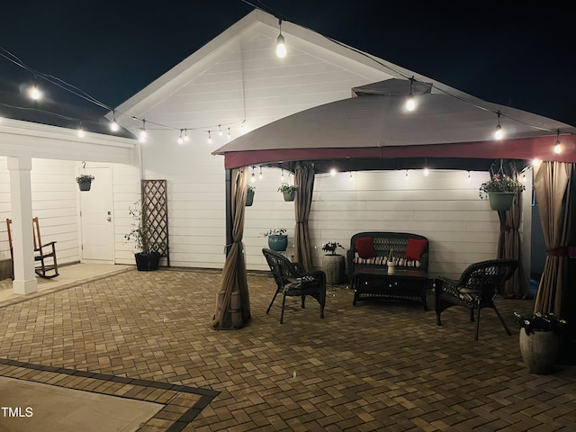 patio at twilight with a gazebo