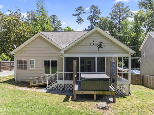 3914 Old Chapel Hill Rd, Durham, NC 27707 - rear view of property featuring a sunroom and roof with shingles