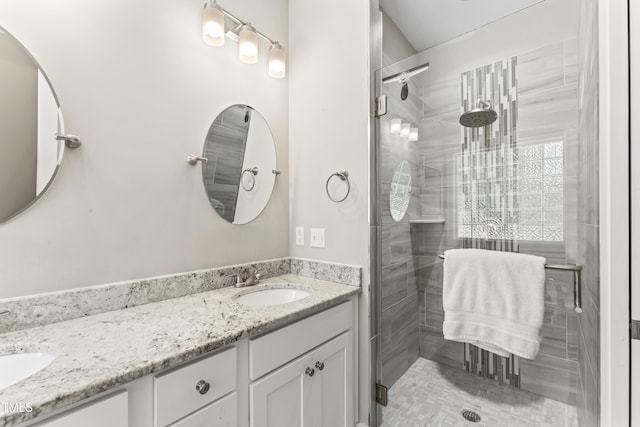 3914 Old Chapel Hill Rd, Durham, NC 27707 - full bathroom with a shower stall and double vanity