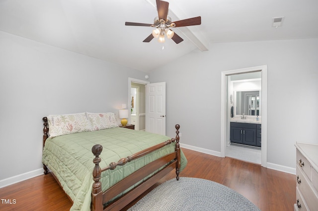 200 W Woodcroft Pkwy Unit 57B, Durham, NC 27713 - bedroom featuring wood finished floors, baseboards, connected bathroom, a ceiling fan, and a sink
