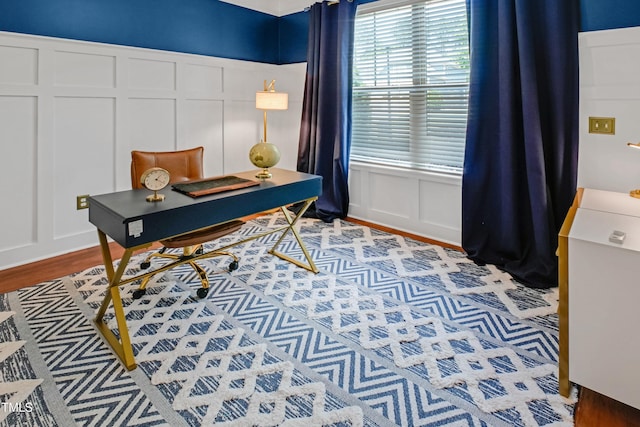 82 Idlewood Ln, Clayton, NC 27527 - office with a decorative wall, wood finished floors, and a wainscoted wall