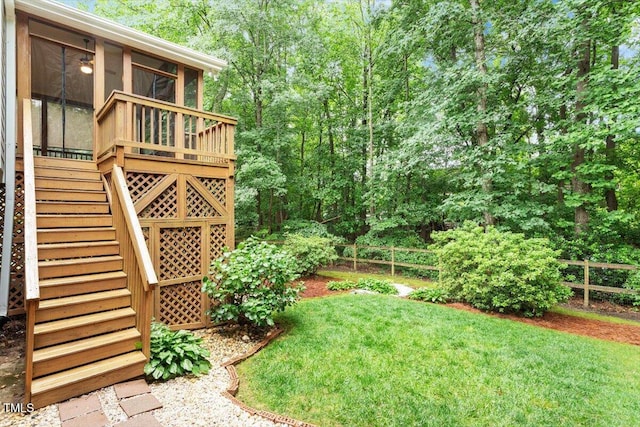 6335 Cedar Waters Dr, Raleigh, NC 27607 - view of yard featuring stairway and a sunroom