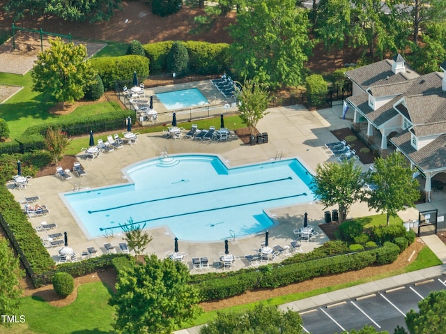 bird's eye view of a pool