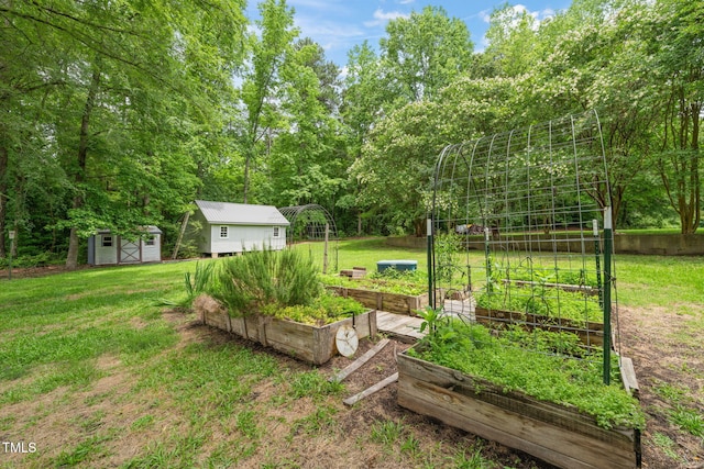 53 Lake Wendell Rd, Wendell, NC 27591 - view of grassy yard with a vegetable garden and a shed