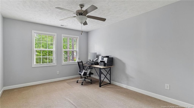 116 Argyll Ave, Aberdeen, NC 28315 - carpeted office space featuring baseboards, a textured ceiling, and a ceiling fan