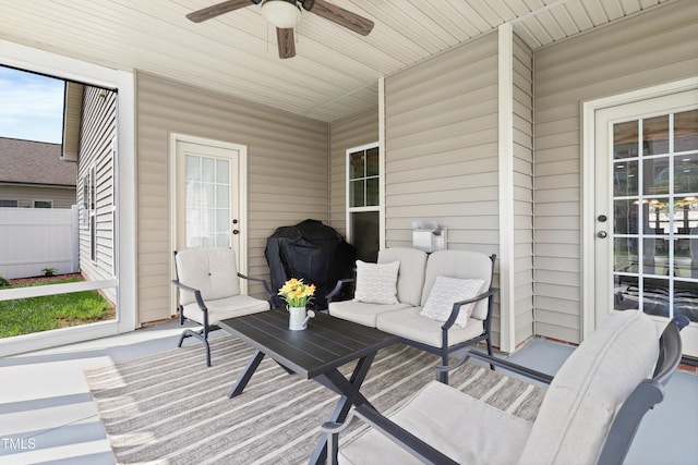 13 Nettletree Creek Ct, Youngsville, NC 27596 - sunroom / solarium with ceiling fan and an outdoor living space